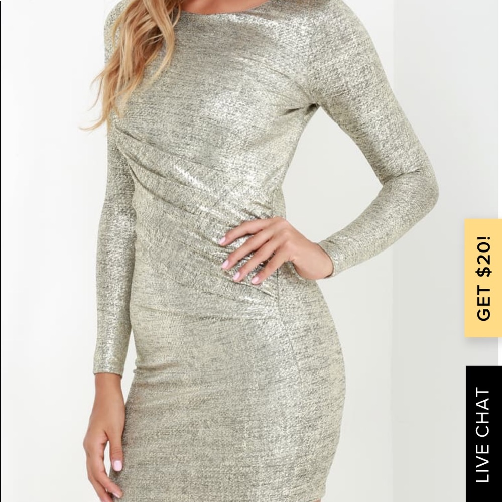 Lulus Luxe of My Life Gold Long Sleeve Dress
